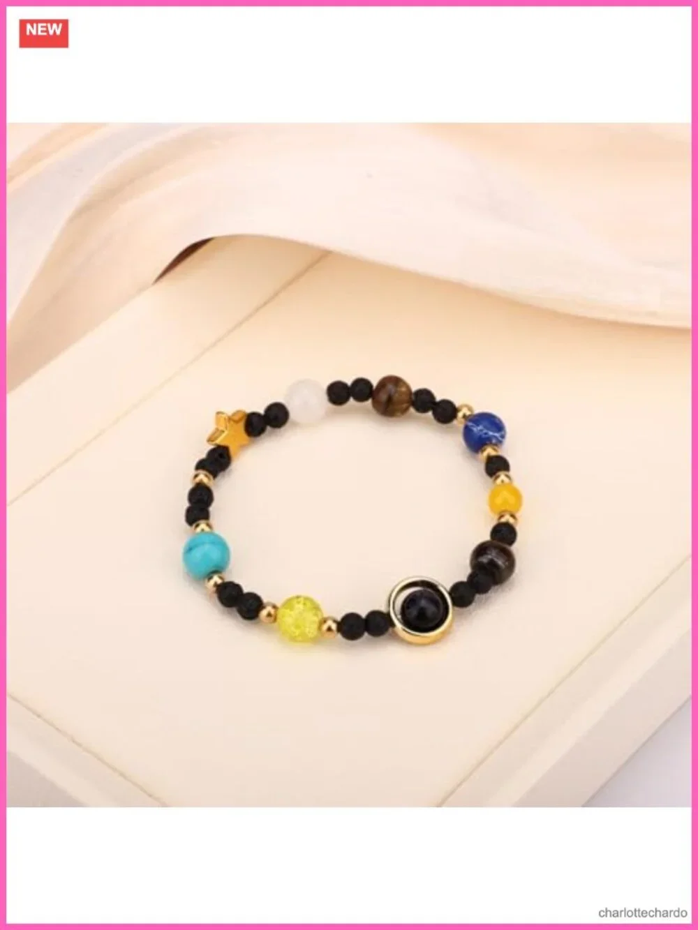 Solar System Bracelet Natural Stone Beads Charm Bangle Astronomy Gift